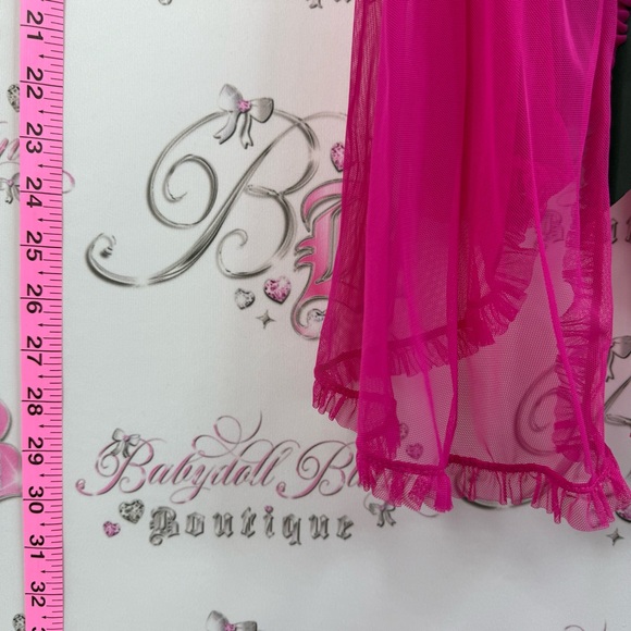 Victoria’s Secret set 2 piece rhinestone Sheer Fuchsia Babydoll matching ribbon - Picture 9 of 14